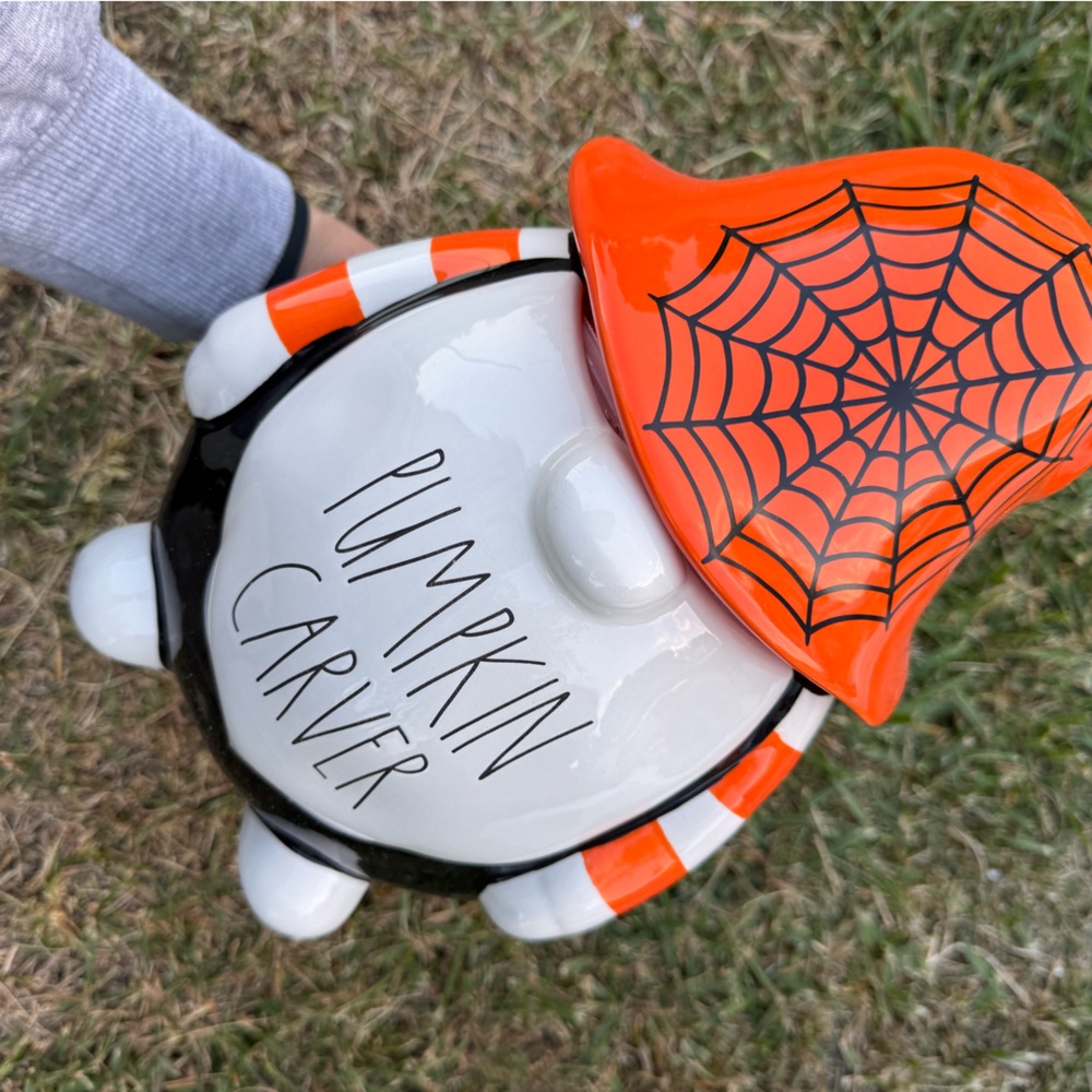 Rae Dunn Halloween Pumpkin Carver Gnome Large Canister Glazed Ceramic